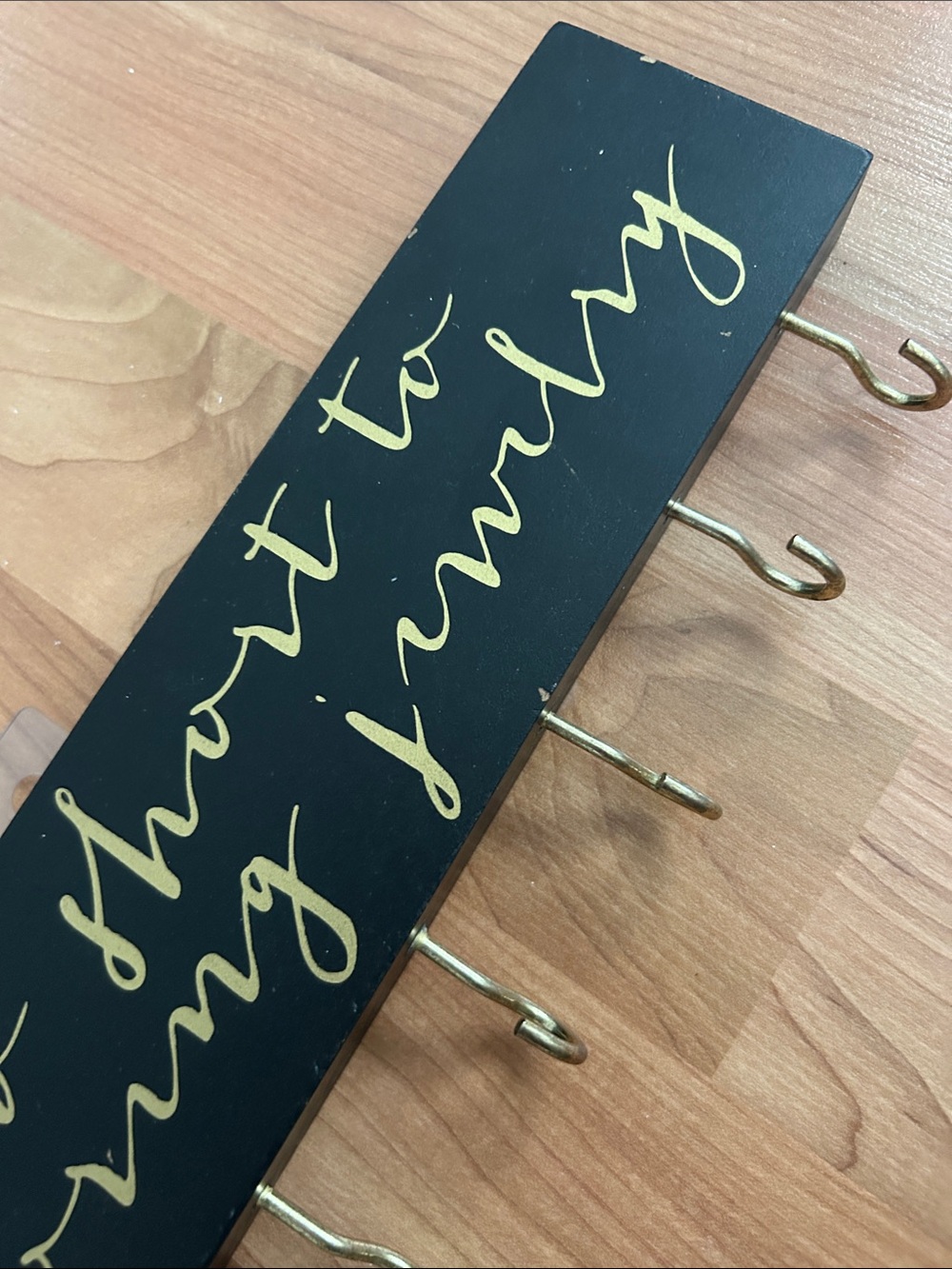 Black Wall Hook Rack with Gold Script Lettering - Picture 8 of 11